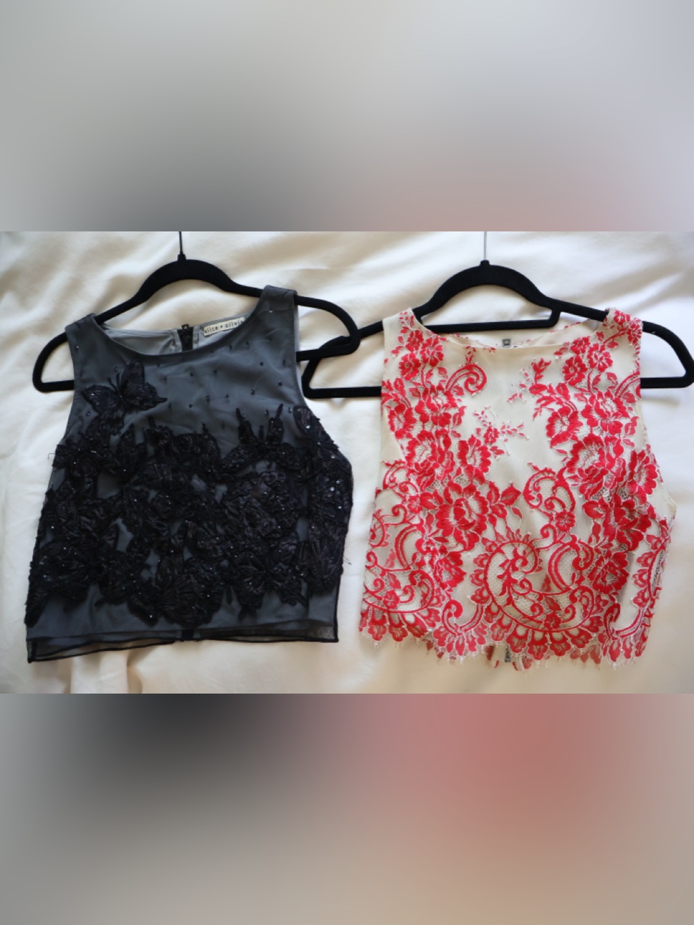 Alice + Olivia Red and Gunmetal Embellished Sheath Top